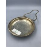 George III silver lemon strainer with beaded borders and handle, the clip engraved with Earls
