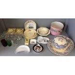 Qty of commemorative ware & other china & glasses