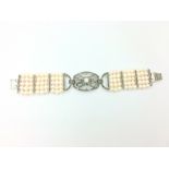 Silver Art Deco style cultured pearl & marcasite bracelet