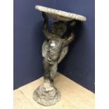 Early lead cherub holding a lead bird bath (65cm) Damage to base & bath