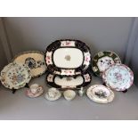 Qty of Chinese & Continental ceramics including famile rose plates, some cracks & chips