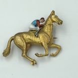 9ct gold enamel Jockey brooch