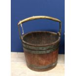 Wood and brass bound bucket with brass handle, 26cm H
