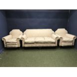 Cream upholstered 3 piece suite, sofa approx 190cm W
