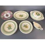 Part Clarice Cliff Dinner service Tureen, Plates & a Victorian Worcester chamberlain plate, gilt and