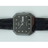 Rado Diostar wristwatch with diamond batons & date aperture on a leather strap