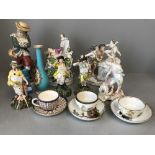 Qty of porcelain, including Continental figures, tea bowls, vases etc, many in need of repair