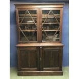 C20th stained beech half glazed bookcase 136 x 202 cm