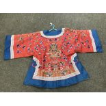 Late C19th embroidered short blue & red Chinese jacket