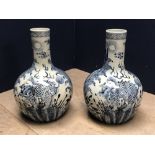 Pair of blue & white Chinese onion shaped vases 46cm High