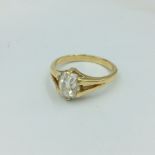18ct Gold single stone approx 2ct diamond ring, central oval old cut diamond in a 6 claw open work