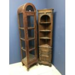 Contemporary narrow glazed bookcase 40 X 35 x 188h cm, & small corner cupboard with shelves 173h cm
