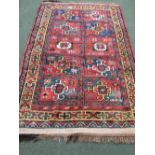 Kurdish red,green & blue rug with 10 square medallions in the centre 135 x 220 cm