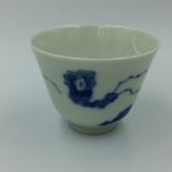 Chinese blue & white cup 6 d x 4.7 h cm