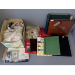 Box of whole world stamps/covers/etc & a selection of old albums & 2 x 1987 Royal Mail GB collection