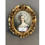 Watercolour miniature of an C19th lady in modern gilt frame