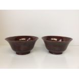 Pair of Chinese brown lustre bowls depicting horses
