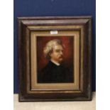Mark Twain framed oil painting portrait of the renowned American author of Tom Sawyer &