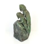 Jadeite carved pair of lizards climbing a rock 23cm