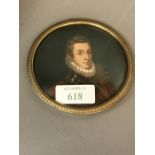 Circular late C19th miniature of a C17th Spanish nobleman (9.5cm dia)