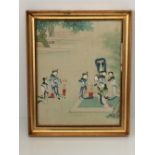 Early C19th Chinese painting on silk, framed & glazed 20 x 25cm