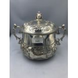 Late Victorian silver copy of a Charles II caudle cup with lion and unicorn with tulip and