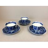 Three C19th blue & white ceramic cups & saucers Provenance of lots 1 to 26: Local Vendor – items