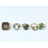 C20th Jewellery- including Opal & Jadeite rings, some stamped (5) Provenance of lots 1 to 26: