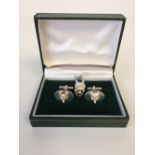 Boxed silver fox cufflinks & tie pin hallmarked silver