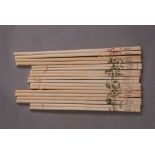 Nine pairs of Chinese ivory chopsticks decorated with cranes, birds and landscapes. (9)