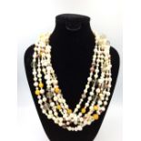 Six row pearl & hard stone necklace