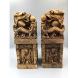 Chinese C20th Pair of soapstone dragon seals 21cm High Provenance of lots 1 to 26: Local Vendor –