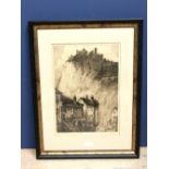 After Louis Whirter limited edition black & white etching 'Edinburgh Castle' titled & signed in