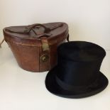 Silk top hat (hat mint) with leather case size 7 - 7 1/8