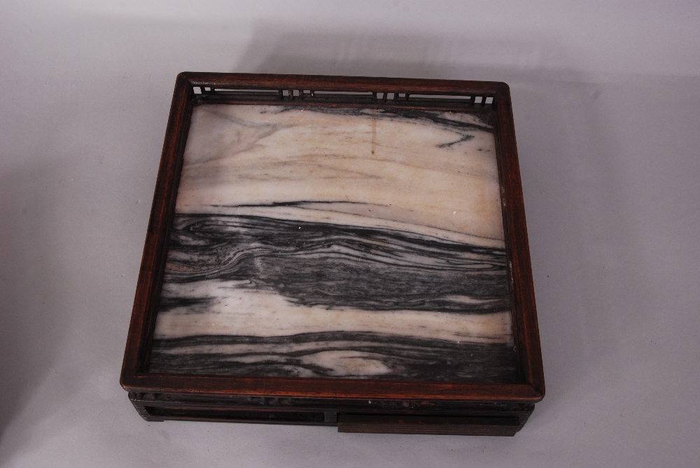 Chinese marble-inset hardwood square tray; together with a mother-of-pearl inlaid hardwood square - Image 2 of 4