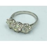 18ct White gold substantial 3 stone diamond ring of 3.06ct approx, size L