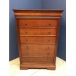 Narrow chest of 6 long drawers 135h X 91w cm