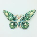 Silver & Plique A Jour butterfly brooch inset with opal panels