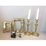 Art Nouveau brass photo frame & frame with Art Nouveau style. Pair of early C20th brass