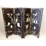 4 Panel Chinese table screen, inlaid abalone shell, decorated with figures, birds & flowers 28h x