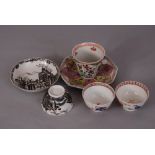 Four C18th Chinese tea bowls and two saucers. (6)
