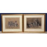 After Sarah Elder pair of coloured prints 'Fox Hounds' 32 X 43cm framed & glazed