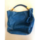 Yves St Laurent large blue Hobo shoulder bag with gold cultured fittings & YSL logo 14 x 17