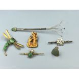C20th Jewellery including brooches, pendant etc some Jadeite (6) Provenance of lots 1 to 26: Local