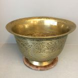 C20th Chinese brass bowl with impressed mark to base