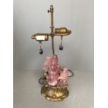 Art Nouveau gilt & rose quartz table lamp in the Chinese style