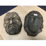 2 Early C20th stone carved heads ( approx 30 x 20cm)