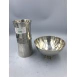 Modern designer silver beaker and a small bowl, beaker London 1994 maker JHC, Bowl London 1991.