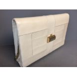 Italian leather cream/off white crossbody shoulder clutch bag with gold coloured chain, adjustable