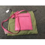 Renouard Ostrich skin, pink shoulder bag with protective dust bag